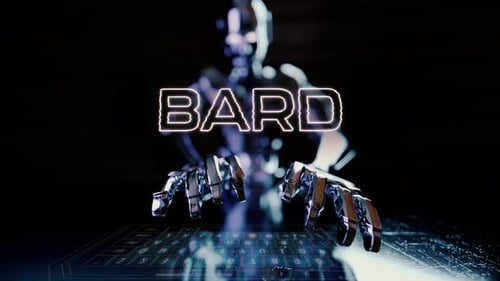 Bard Text Animated With Ai Robot Businessman Typing On A Futuristic Keyboard V2