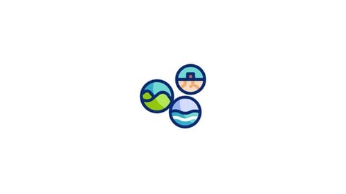 Animated Flat Design Icons of Earth, Water, and Land Elements