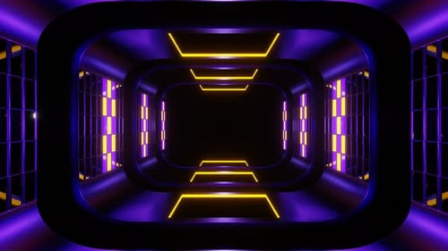 Violetter und gelber futuristischer Fantasy-Tunnelhintergrund Vj Loop In 4K