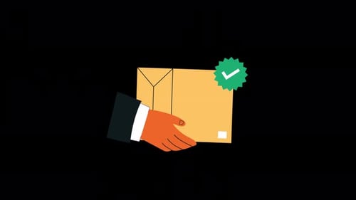 Animated Hand Holding Package with Confirmed Delivery Checkmark