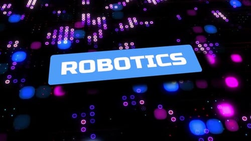 Robotik, winkende Typografie auf futuristischem Hintergrund der digitalen Technologie
