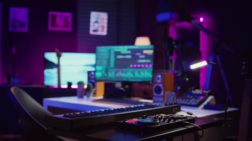 Empty Home Studio Filled with Recording and Mixing Instruments