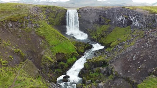 Waterfall in Iceland Beautiful Landscape in Summer Season Pure Untouchable Volcanic Nature