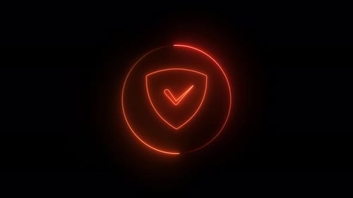 Glowing Neon Shield With Checkmark Loop Animation