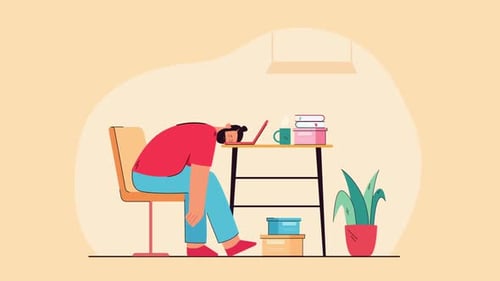 Office Worker Falling Asleep At The Computer In The Office