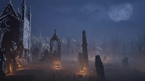 Halloween Horror Night: Lich Wandering Around the Cemetery Waking Up the Undead from Their Graves