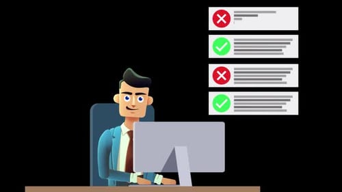 Animated Business Man Working on Computer with Task Checks