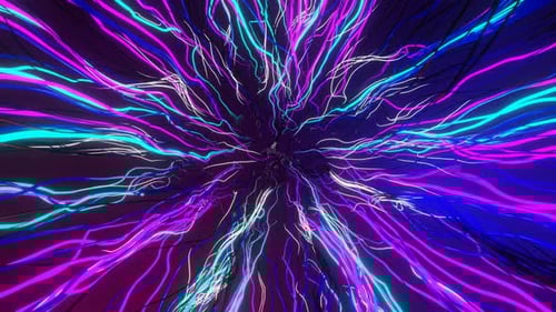 Cyberspace tunnel. Neon glowing lines.