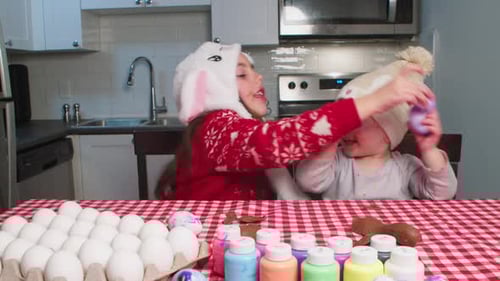 Christ is Risen Children Play with Easter Eggs Decorate and Prepare for Easter