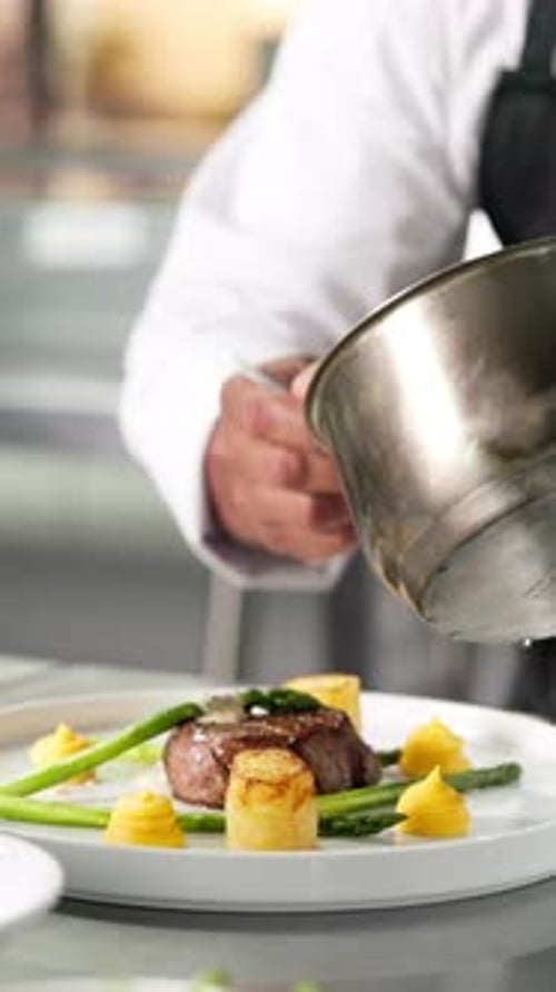 Chef Plates Delicious Meal in Restaurant Kitchen