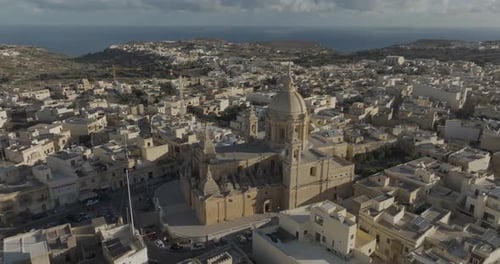 Aerial view of medieval town with historic architecture, Malta.
