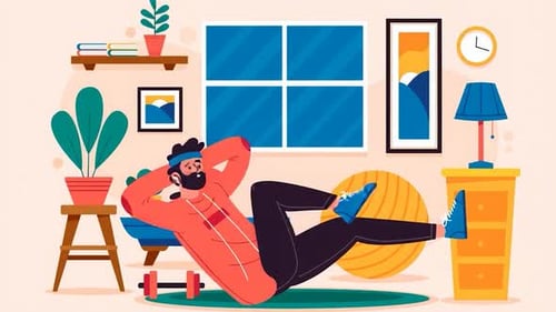 Animated Flat Design Home Fitness Workout Illustration