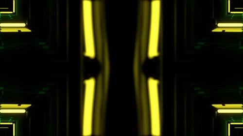 Yellow And Green Neon Abstract Symmetrical Cyber Lights Background Vj Loop In 4K
