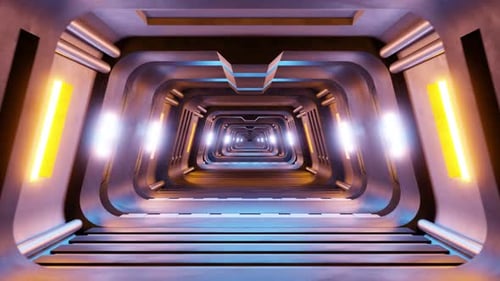 Futuristic Indoor Tunnel with Colorful Neon Lights Animation Loop