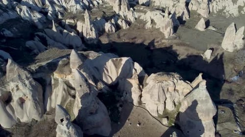 Cappadocia's Fairy Chimneys: Geological Pillar Rock Formations Formed by Erosion. From Above Looking