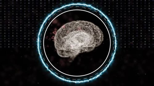 Futuristic glowing circle with neon light effects in dark space