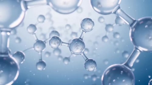 3D Animation of Glass Molecules Rotating in Scientific Background