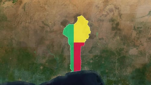Global Map Zoom to Benin Country Flag Highlight Animation