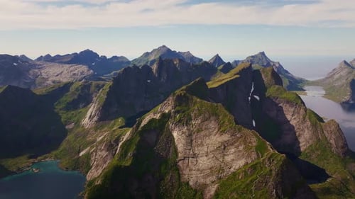 The Breathtaking Expanse of Mountains and Fjords in the Lofoten Islands Northern Norway is Showcased