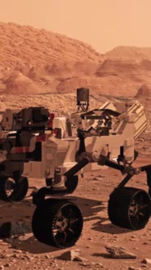 Animated Mars Rover Investigating Alien Planet Surface