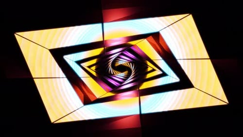 colorful flashes of light in an abstract twisted cube space tunnel vj loop music background
