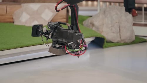 Camera crane setup in a TV studio