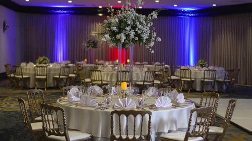Elegant Wedding Reception Tablescape in Beautiful Ballroom