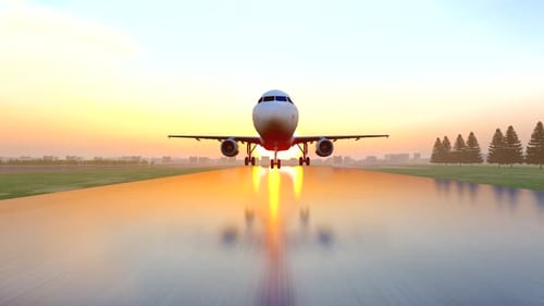 Airplane Takes Off On Airport Runway