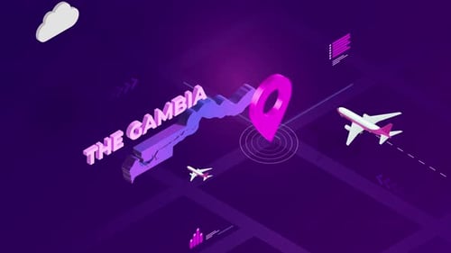 Isometric Map of The Gambia with Travel Animation