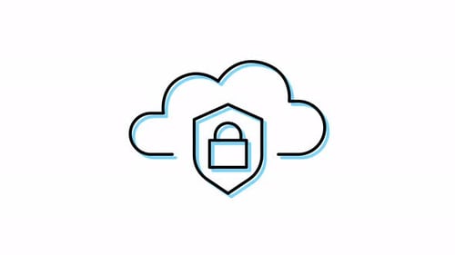 Animiertes Liniensymbol der Wolke mit Schlossschild.