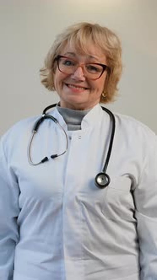 Smiling Senior Doctor Wearing a White Coat