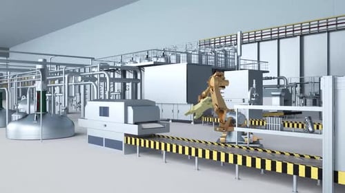 3d animation of factory work with robots