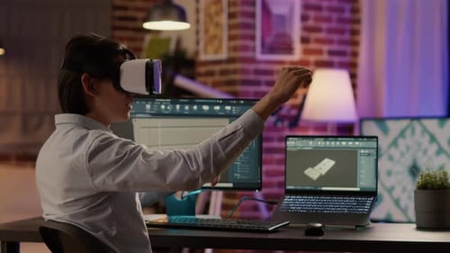 Asian Technician Using Vr Glasses and Industrial Software