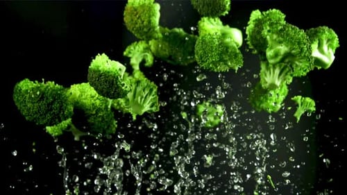 Broccoli Flies Up and Falls Down Filmed is Slow Motion 1000 Fps