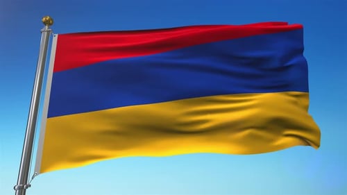 Armenian National Flag Waving in Blue Sky