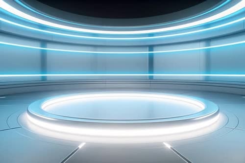 podium Futuristic showcase with platform for product displaying. Empty modern stage display