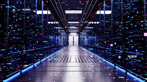 3D Network and Data Power Servers Glass Panels in a Server Room Data Center or ISP