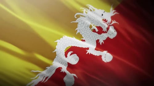 Waving Flag of Bhutan with White Dragon
