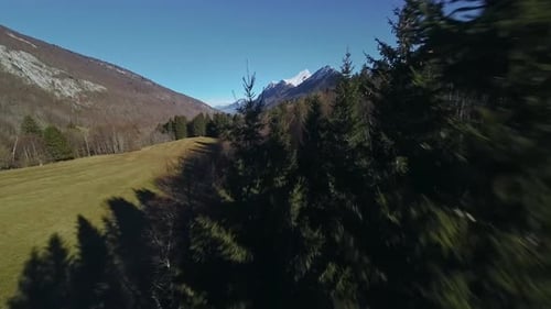 Aerial view of a mountain behind a mountain forest