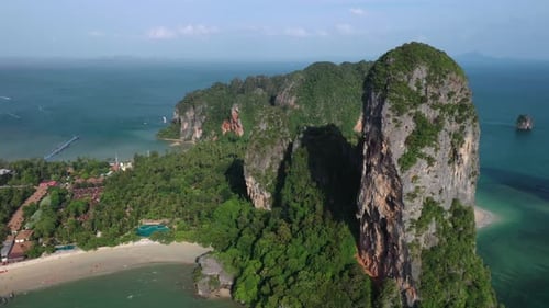 Famous Railay Beach, Krabi, Thailand. Drone Aerial View of Picturesque Coastline and White Sand Beac