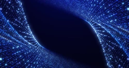 Fundo colorido de alta tecnologia com partículas brilhantes, fundo abstrato de partículas se movendo em ondas