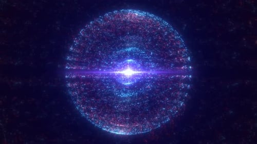 3D Glowing Energy Sphere: Futuristic Purple Plasma Animation in Cyberspace