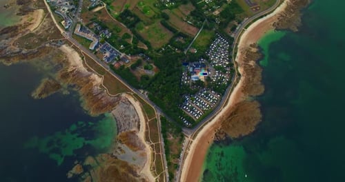 France Quiberon Top View Wild Beach Aerial View of the French Peninsula Magnificent Views of the