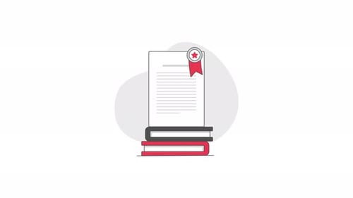 4k Document with Approved Badge and Books. Certified Study Concept Animation Video