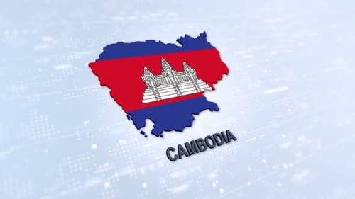 3D Animated Cambodia Map with Flag on Modern Digital Background