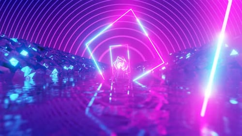 Retrowave VJ video game landscape