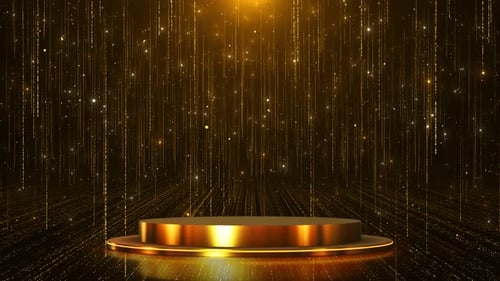 Elegant Golden Podium Stage with Falling Sparkle Particles