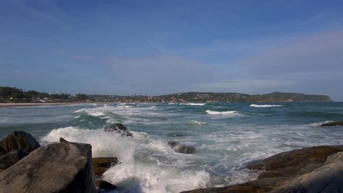 Beautiful Rocky Coast of the Ocean Waves Crash Against the Shore