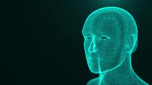 Futuristic Digital Human Head Wireframe Animation