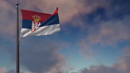 Serbia National Flag Waving Seamlessly on a Flagpole Loop